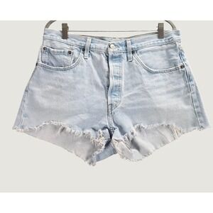 Levis Premium 501 Wmns Light Wash High Rise Cut Off Denim‎ Shorts Sz 31 - Cotton